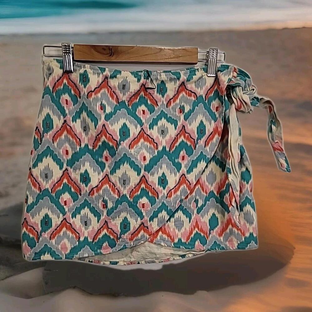 Zara Women's Small Wrap Skirt Printed Sarong Beaded Mini Skirt‎